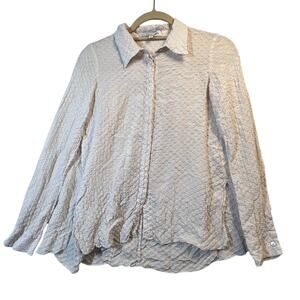 Elizabeth and James Womens Button Front Collared Shirt White Silk Size XS